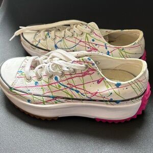 Converse White Sneakers with Pink and Green Splatter